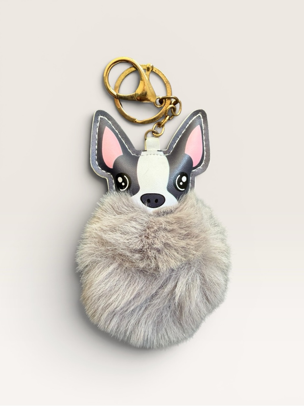 Gray Pom-Pom Dog Bag Charm or Keychain